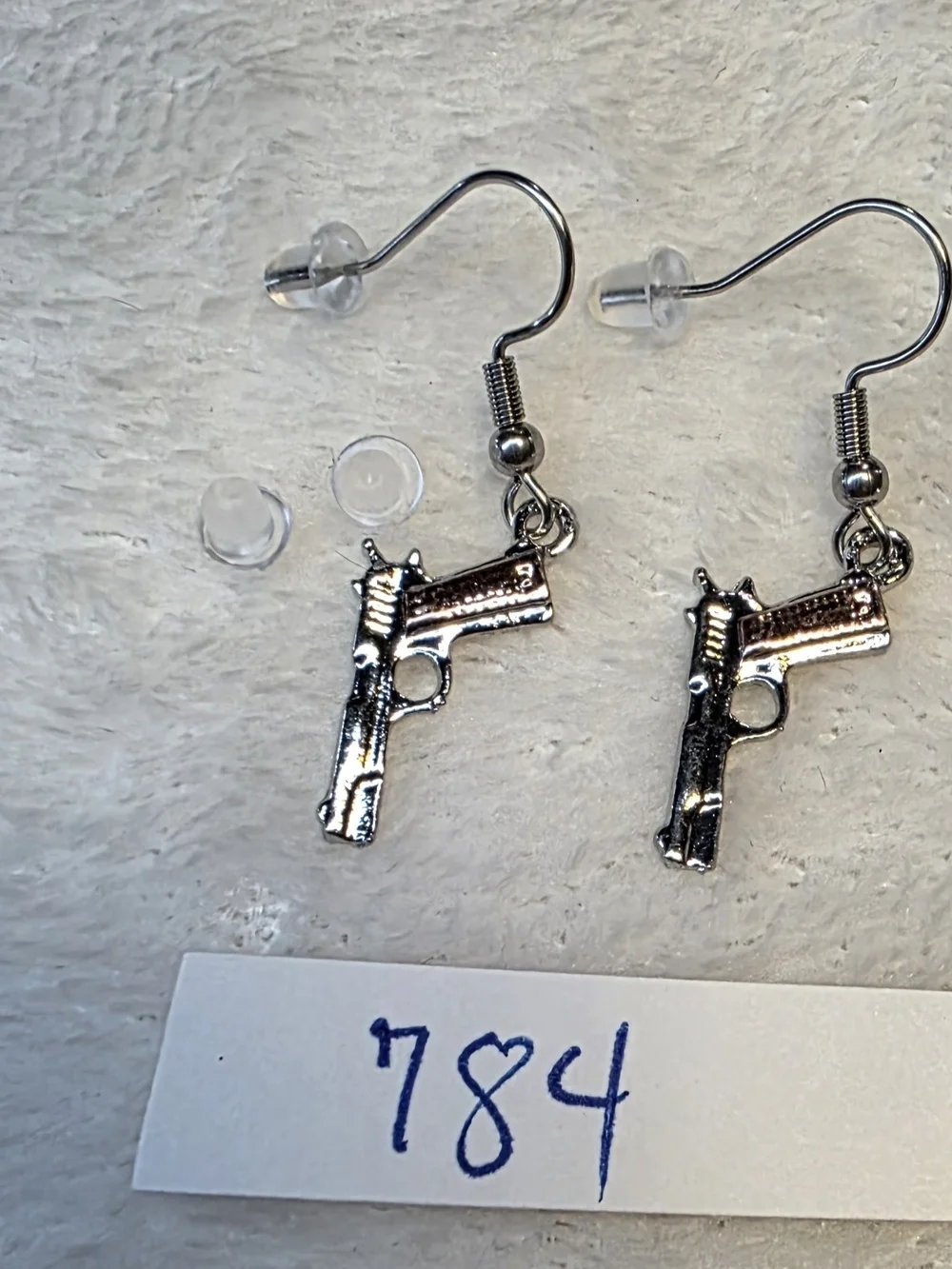 Silver Pistol Gun Dangle Earrings